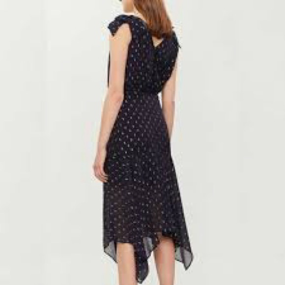 The Kooples Asymmetrical Navy Dress with Silver Dots Size Small - Picture 4 of 9